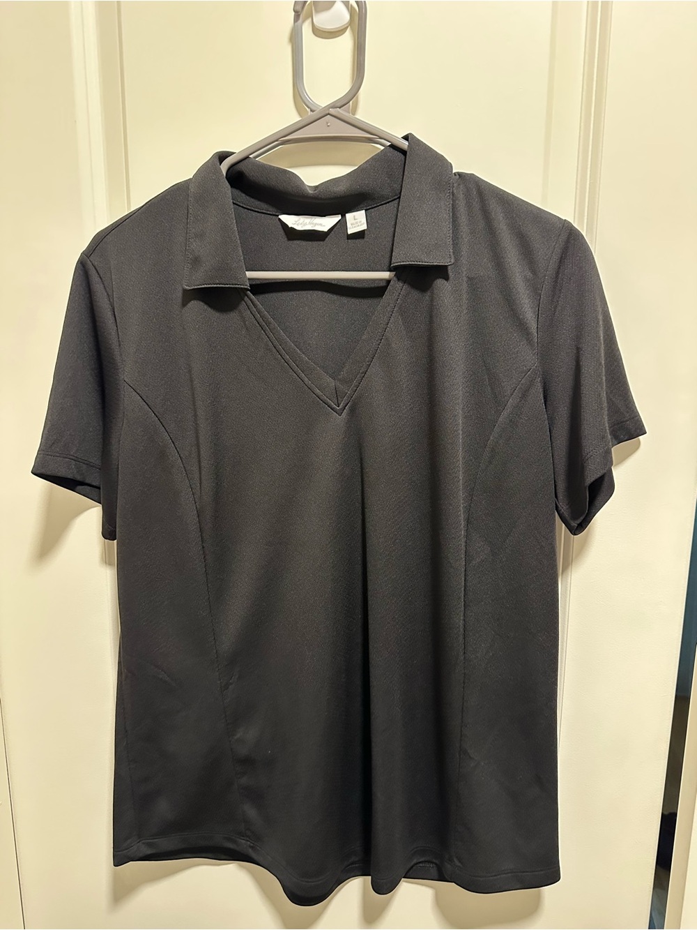 Lady Hagen Women's Black V-Neck Polo Shirt with Collar